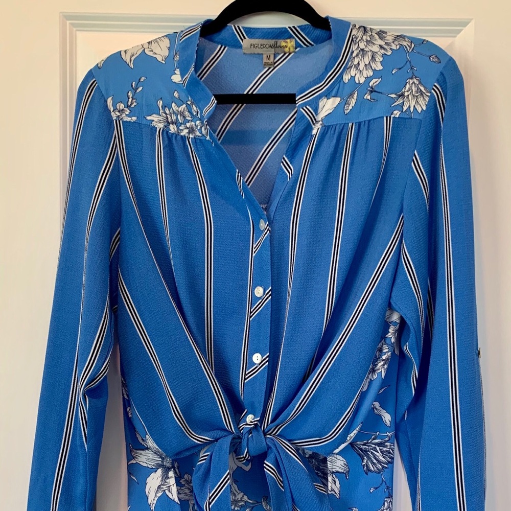 Beautiful Blue Floral & Stripe Blouse